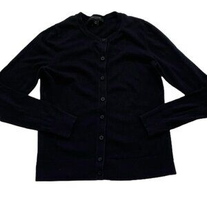 Ann Taylor Cotton Blend Black Button Down Crew Neck Basic Cardigan, Size XSP